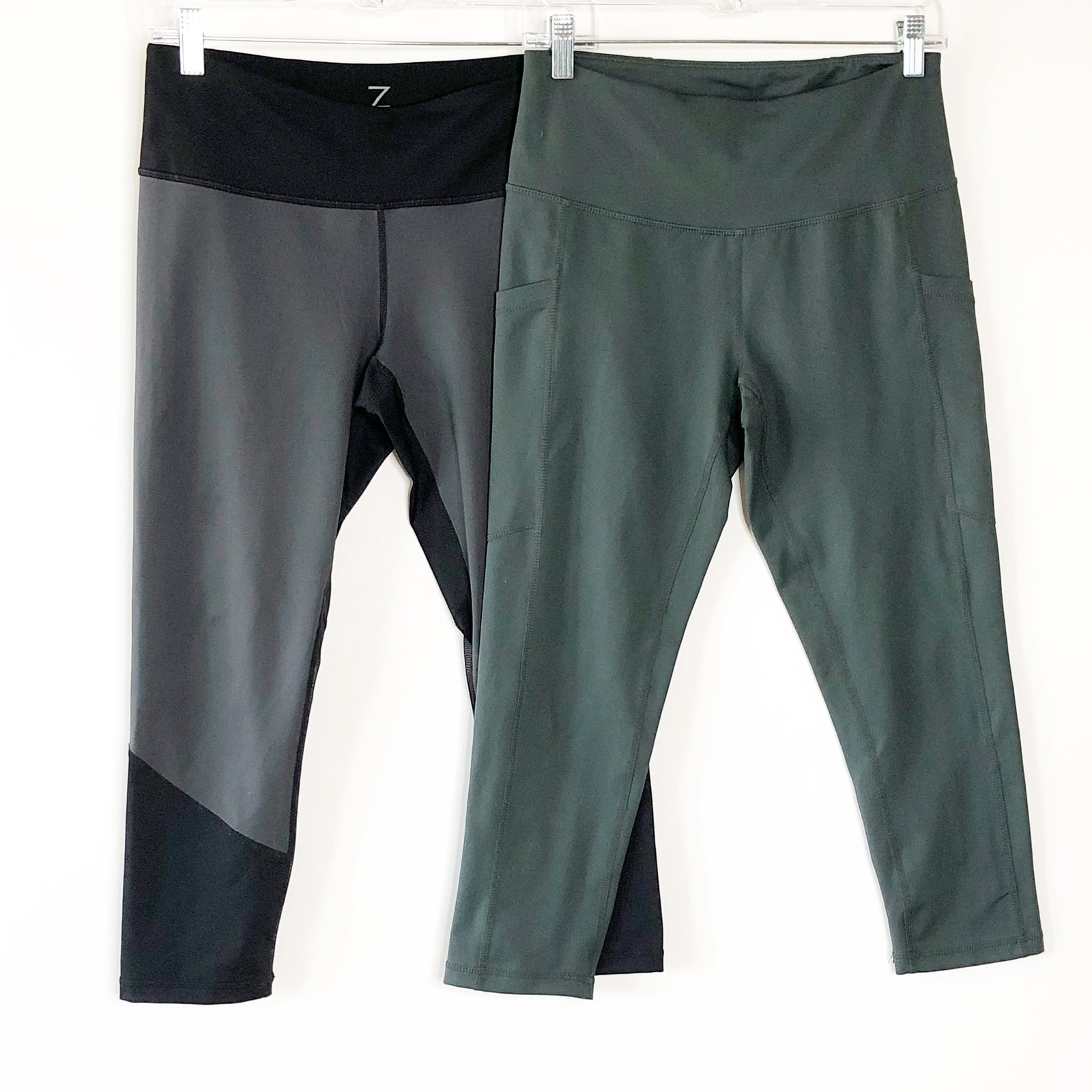 Z Zella Leggings Medium 2 Pair Cropped Green And Black
